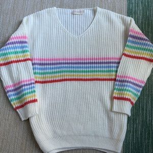 Cream and Rainbow V Neck Sweater